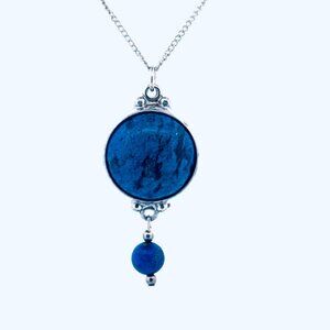 Sterling Silver 925 Lapis Lazuli Pendant Necklace, 18”, 8.49g, Elegant Design